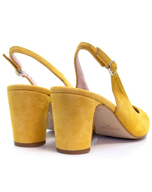 Selma gelbe Veloursleder-Sandalen mit Absatz - Absatz 7 cm