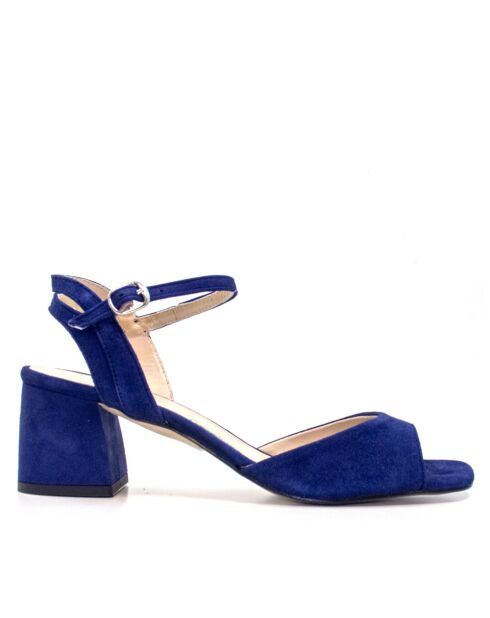 Ymilia marineblaue Ledersandalen mit Absatz - 5 cm Absatz