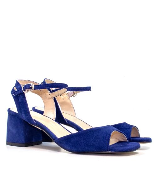 Ymilia marineblaue Ledersandalen mit Absatz - 5 cm Absatz