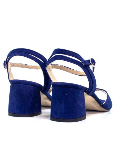 Ymilia marineblaue Ledersandalen mit Absatz - 5 cm Absatz