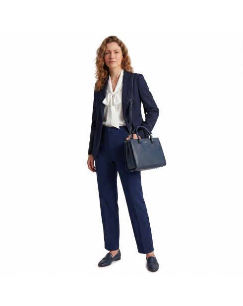 Everly marineblaue Lederhandtasche - 29x21x10 cm