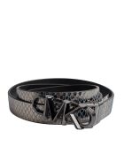 Ceinture fine réversible en cuir métallisé noire et argentée