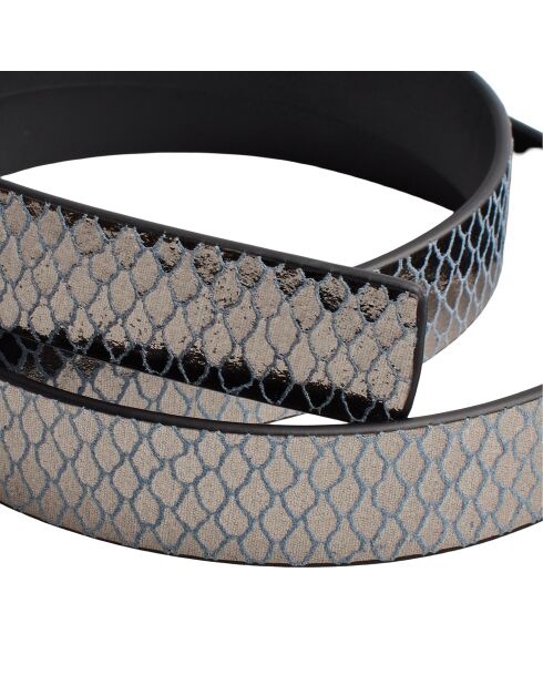 Ceinture fine réversible en cuir métallisé noire et argentée