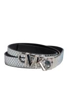 Ceinture fine réversible en cuir métallisé argentée et noire