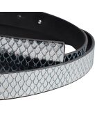 Ceinture fine réversible en cuir métallisé argentée et noire