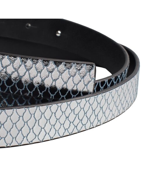 Ceinture fine réversible en cuir métallisé argentée et noire