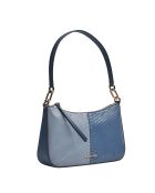 Blaue Schultertasche mit Schlangenledereffekt - 28x17x7 cm