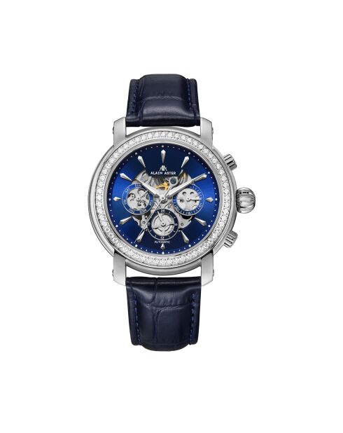 Montre automatique en cuir princesse argenté/bleu
