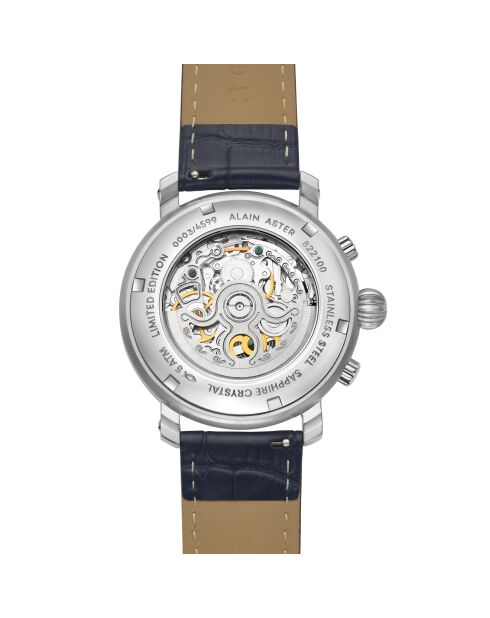 Montre automatique en cuir princesse argenté/bleu