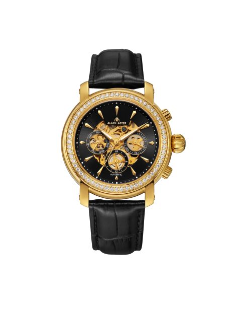 Reloj automático de piel de princesa dorado/negro