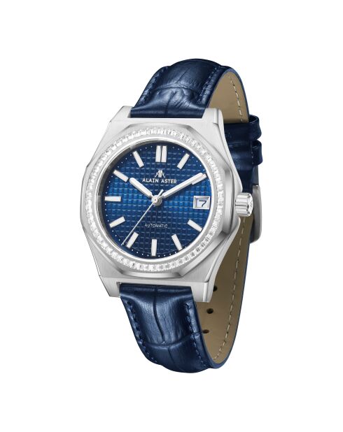 Fortress Queen Automatikuhr aus Leder in Silber/Blau
