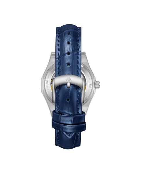 Fortress Queen Automatikuhr aus Leder in Silber/Blau