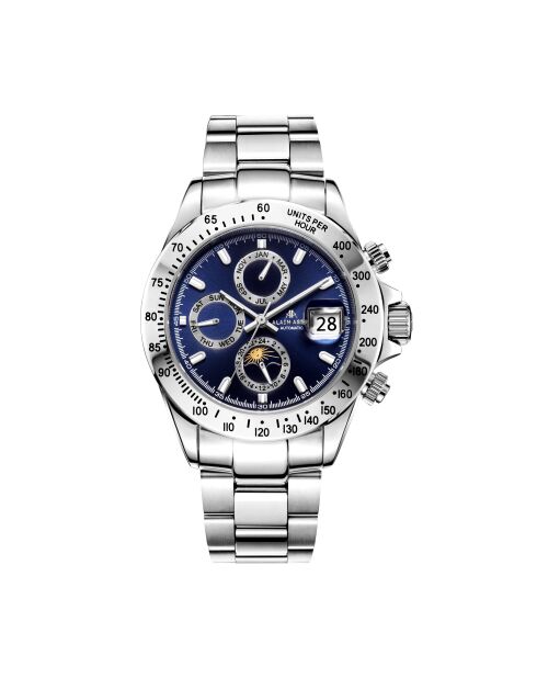 Montre automatique en acier inoxydable Commandant argenté/noir