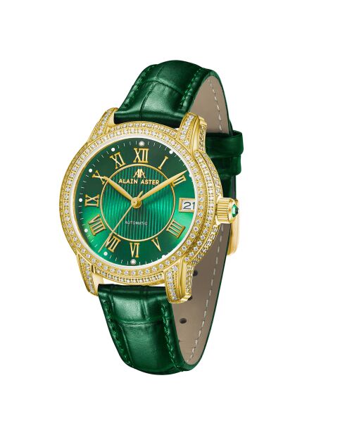Montre automatique en cuir l'impératrice doré/vert
