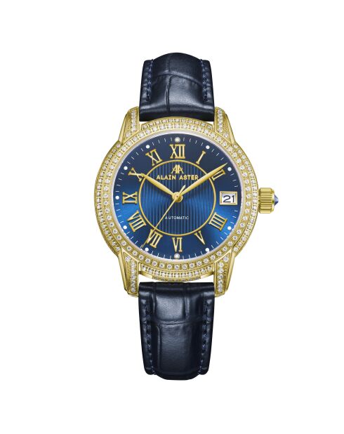Montre automatique en cuir l'impératrice doré/bleu