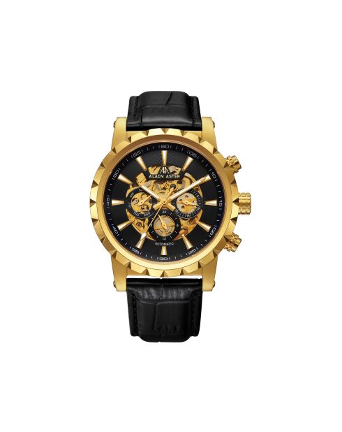 Montre automatique en cuir cosmic doré/noir