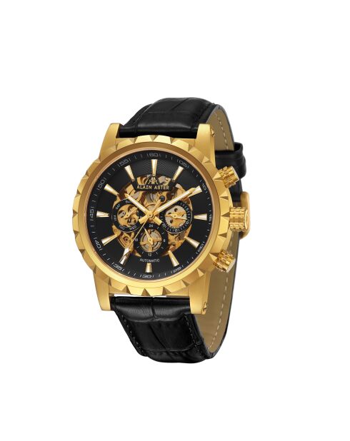 Montre automatique en cuir cosmic doré/noir