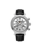 Montre automatique en cuir squelette argenté/noir