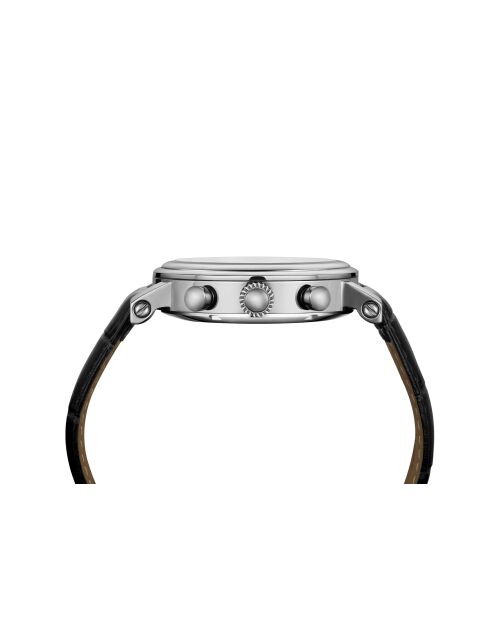 Montre automatique en cuir squelette argenté/noir