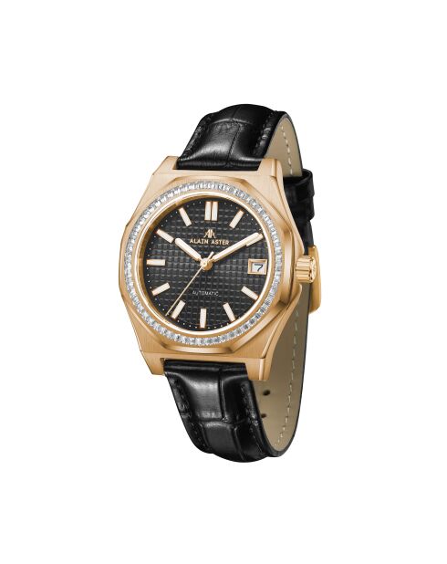 Fortress queen goud/zwart automatisch leren horloge