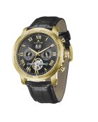 Montre automatique en cuir cyclone doré/noir