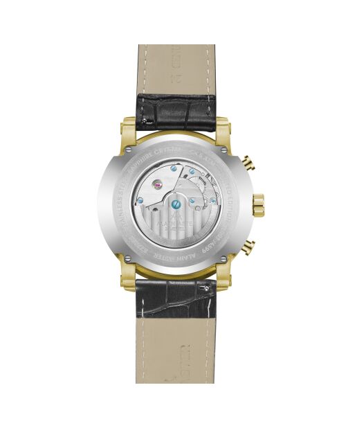 Montre automatique en cuir cyclone doré/noir