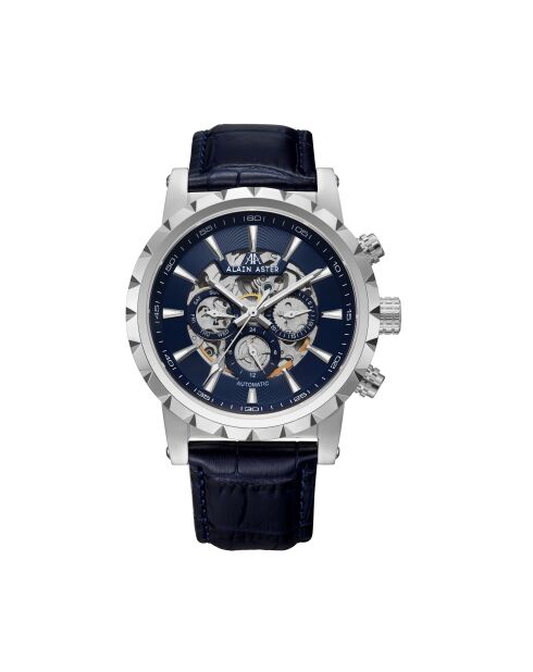 Montre automatique en cuir cosmic argenté/bleu