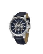Montre automatique en cuir cosmic argenté/bleu