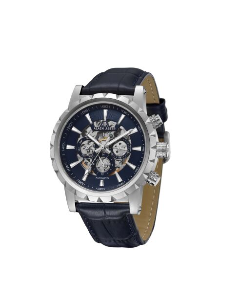 Montre automatique en cuir cosmic argenté/bleu