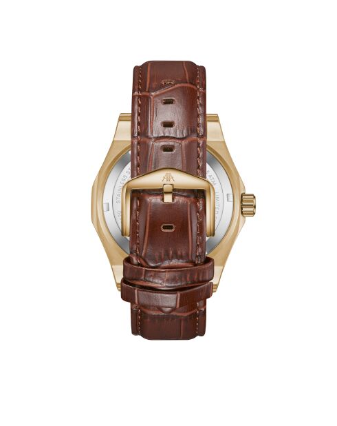 Montre automatique en cuir fortress king doré/brun