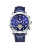 Montre automatique en cuir cyclone argenté/bleu