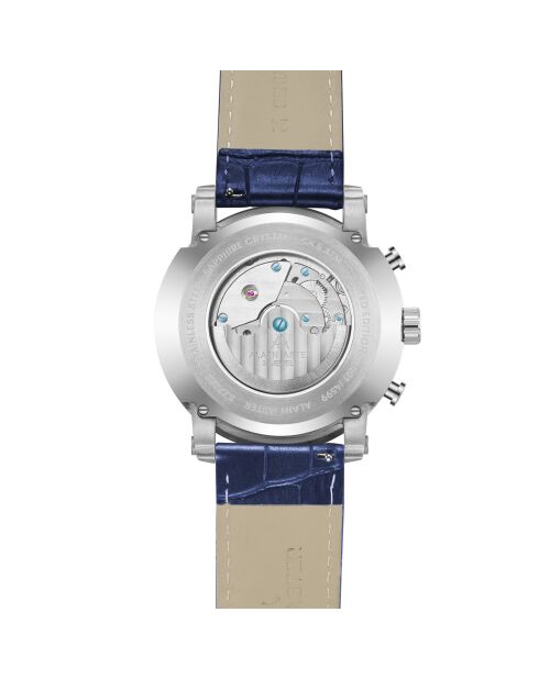 Montre automatique en cuir cyclone argenté/bleu