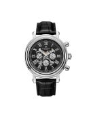 Montre automatique en cuir squelette argenté/noir