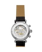 Montre automatique en cuir squelette argenté/noir