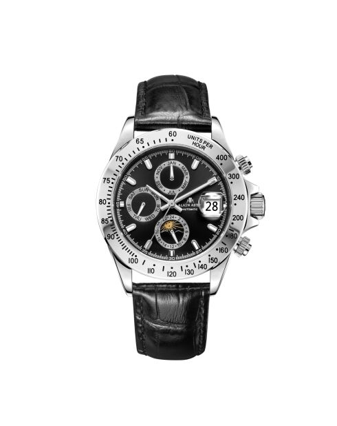 Automatikuhr Commander aus Leder in Silber/Schwarz