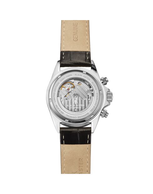 Automatikuhr Commander aus Leder in Silber/Schwarz