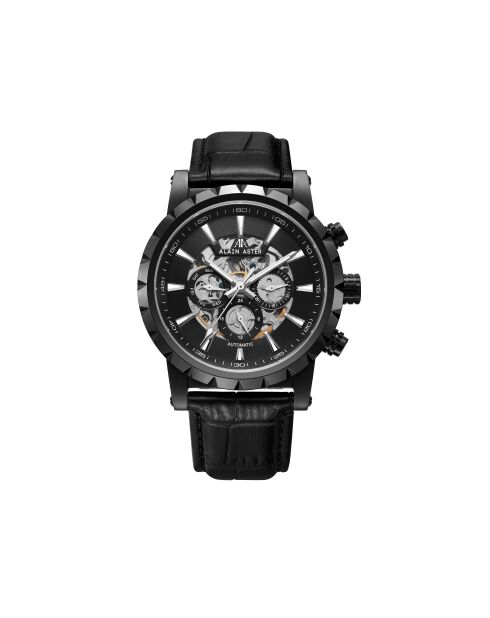 Reloj automático de cuero cósmico negro ionizado