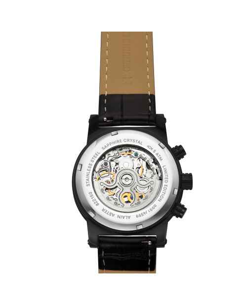 Reloj automático de cuero cósmico negro ionizado