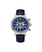 zilver/blauw automatisch horloge van skeletleer
