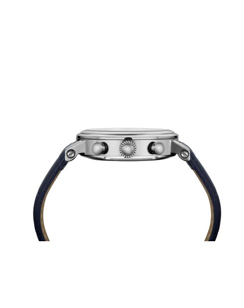 zilver/blauw automatisch horloge van skeletleer