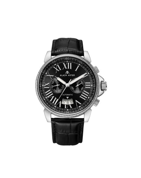Montre automatique en cuir legacy argenté/noir