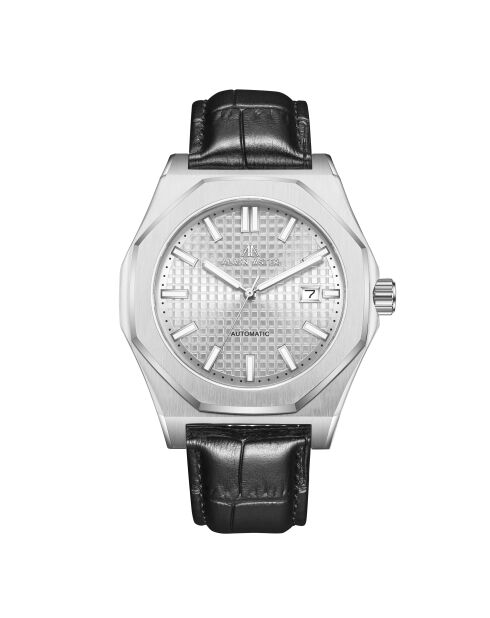 Fortress King zilver/zwart automatisch leren horloge