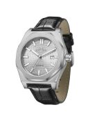 Fortress King zilver/zwart automatisch leren horloge