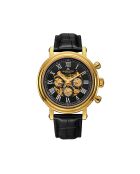 Goud/zwart automatisch horloge van skeletleer