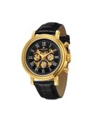 Goud/zwart automatisch horloge van skeletleer