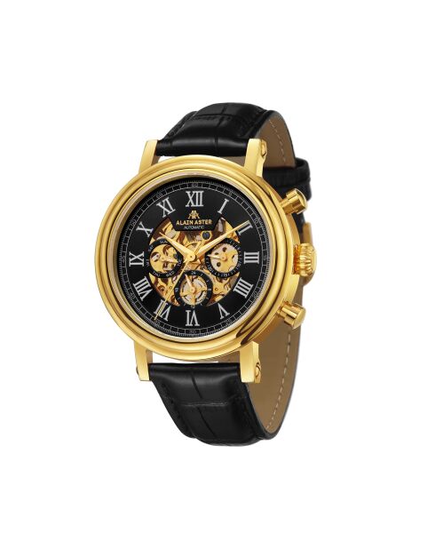 Goldene/schwarze Automatikuhr aus Skelettleder