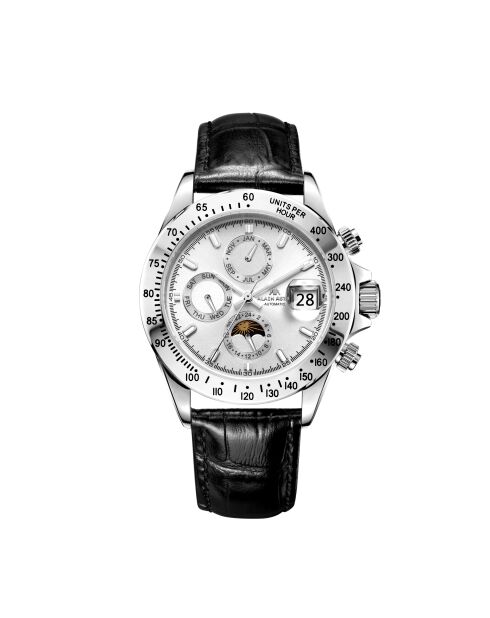 Automatikuhr Commander aus Leder in Silber/Schwarz