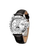 Automatikuhr Commander aus Leder in Silber/Schwarz