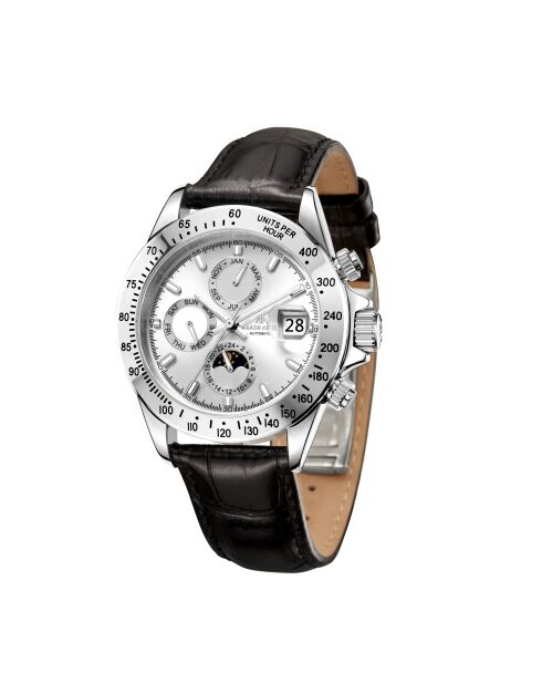 Automatikuhr Commander aus Leder in Silber/Schwarz