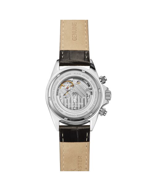 Automatikuhr Commander aus Leder in Silber/Schwarz